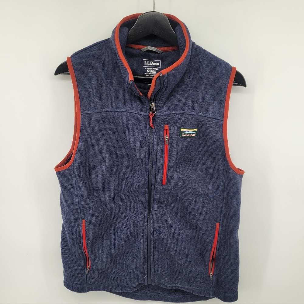 L.L. Bean Navy and Red Sweater Fleece Slightly Fitted Size Medium